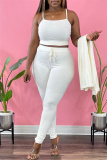 White Sexy Casual Solid Cardigan Vests Pants Sleeveless Three-piece Set