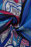 Blue Fashion Casual Print Basic Turndown Collar Long Sleeve Three-piece Set