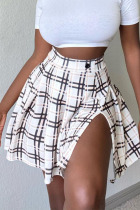 White Casual Print Patchwork Slit High Waist Type A Full Print Bottoms