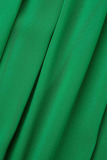 Green Elegant Solid Hollowed Out Patchwork V Neck Straight Dresses