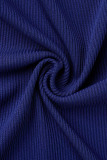 Blue Fashion Sexy Solid Patchwork V Neck Short Sleeve Dress