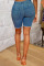 Medium Blue Casual Solid Patchwork High Waist Denim Shorts