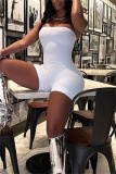 White Fashion Solid Backless Strapless Skinny Romper