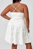 White Sexy Solid Patchwork Fold Stringy Selvedge Spaghetti Strap Sling Dress Plus Size Dresses