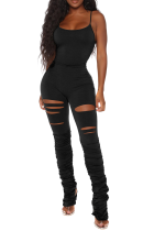 Black Sexy Solid Hollowed Out Spaghetti Strap Skinny Jumpsuits