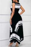 Black Fashion Casual Print Asymmetrical O Neck Sleeveless Dress