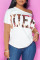 White Casual Bronzing Patchwork Oblique Collar T-Shirts