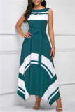 Green Fashion Casual Print Asymmetrical O Neck Sleeveless Dress