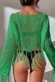Green Sexy Solid Tassel Hollowed Out Patchwork Swimwears Cover Up