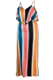 Blue Sexy Striped Print Patchwork Spaghetti Strap Sling Dress Plus Size Dresses