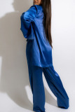Deep Blue Sexy Solid Patchwork Turndown Collar Long Sleeve Three Pieces