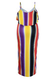 Purple Sexy Striped Print Patchwork Spaghetti Strap Sling Dress Plus Size Dresses