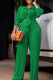 Green Casual Solid Patchwork Buckle Turndown Collar Long Sleeve Two Pieces