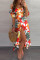 Multicolor Fashion Casual Patchwork Print Backless Slit Off the Shoulder Short Sleeve Dress Dresses