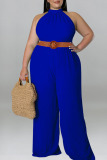 Purple Casual Solid Patchwork O Neck Plus Size Jumpsuits