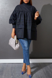 Black Fashion Casual Solid Patchwork Frenulum Turtleneck Tops