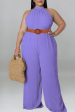 Tangerine Red Casual Solid Patchwork O Neck Plus Size Jumpsuits