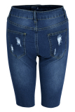 Dark Blue Fashion Casual Solid Ripped High Waist Skinny Denim Shorts