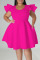 Royal Blue Casual Solid Patchwork Flounce O Neck A Line Plus Size Dresses