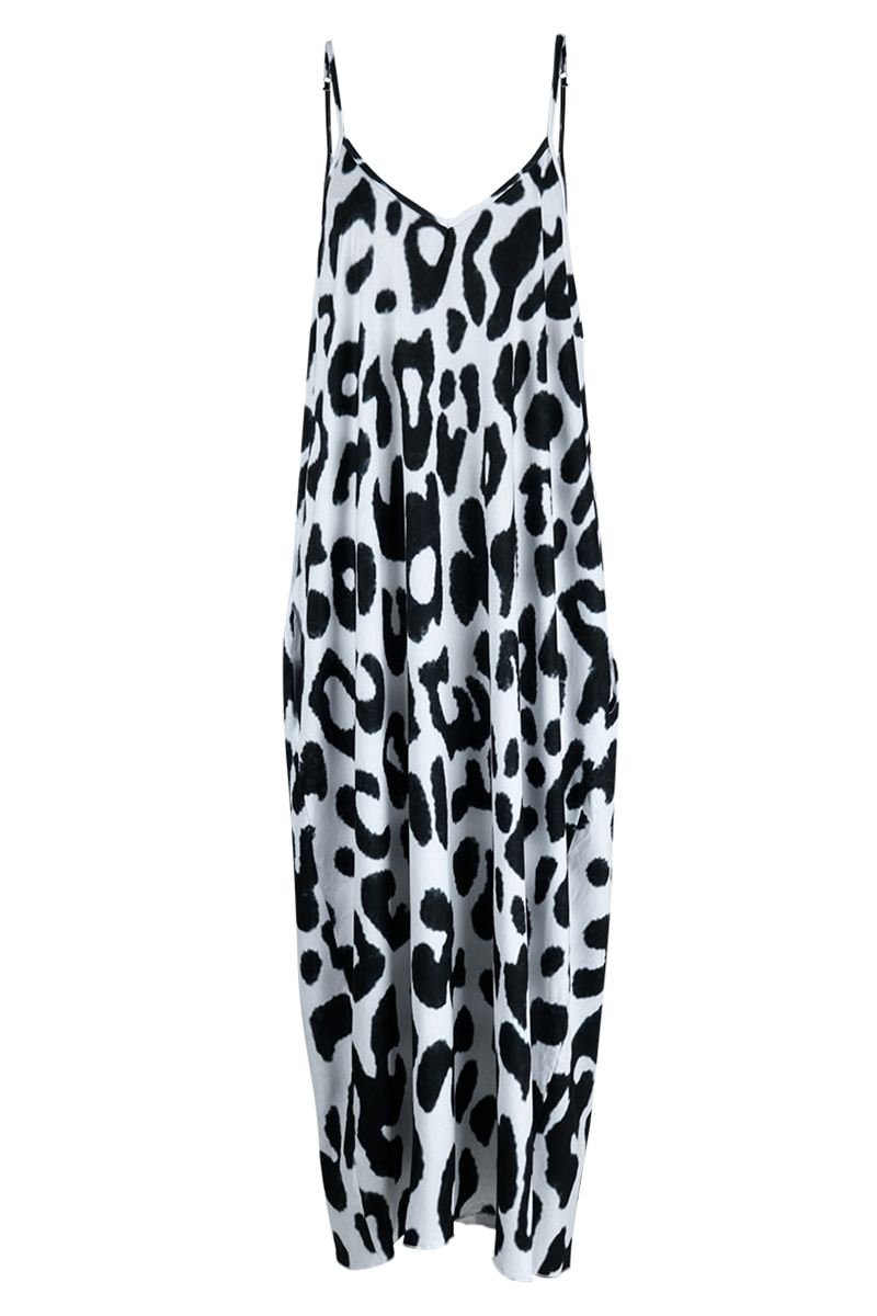 Leopard Print Spaghetti Strap Backless Long Dress