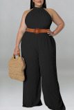 Purple Casual Solid Patchwork O Neck Plus Size Jumpsuits