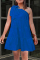 Blue Sexy Casual Solid Bandage Backless Oblique Collar Sleeveless Dress