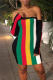 Red Sexy Striped Print Patchwork Strapless Pencil Skirt Dresses
