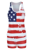 Red White Fashion Casual Print Basic U Neck Sleeveless Two Pieces