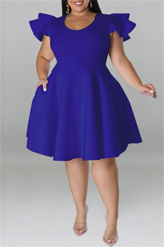 Blue Fashion Casual Solid Patchwork O Neck Short Sleeve Dress Plus Size Dresses Blue Fashion Casual Solid Patchwork O Neck Short Sleeve Dress Plus Size Dresses