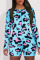 Blue Sexy Print Leopard Patchwork Buckle O Neck Skinny Jumpsuits
