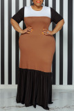 Pink Casual Solid Patchwork O Neck Straight Plus Size Dresses