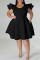 Royal Blue Casual Solid Patchwork Flounce O Neck A Line Plus Size Dresses