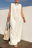 White Fashion Casual Solid Patchwork O Neck Regular Jumpsuits