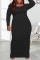 Black Fashion Casual Solid Patchwork Fold O Neck Long Sleeve Plus Size Dresses