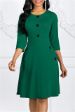 Green Fashion Casual Solid Patchwork O Neck A Line Dresses
