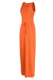 Tangerine Casual Solid Patchwork U Neck Straight Dresses