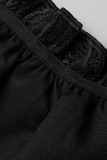 Black Elegant Solid Hollowed Out Patchwork Off the Shoulder Straight Jumpsuits