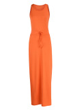 Tangerine Casual Solid Patchwork U Neck Straight Dresses