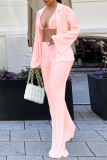 Pink Fashion Sexy Casual Solid Patchwork Long Sleeve Three-piece Set