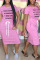 Pink Casual Print Patchwork O Neck Straight Dresses