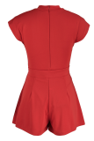 Red Sexy Solid Patchwork Half A Turtleneck Sleeveless Two Pieces