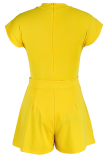 Yellow Sexy Solid Patchwork Half A Turtleneck Sleeveless Two Pieces