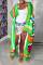 Fluorescent Green Fashion Casual Print Patchwork Outerwear(Without Belt)