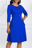 Royal Blue Fashion Casual Solid Patchwork O Neck A Line Dresses