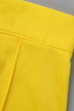 Yellow Sexy Solid Patchwork Half A Turtleneck Sleeveless Two Pieces