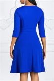 Royal Blue Fashion Casual Solid Patchwork O Neck A Line Dresses