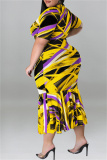 Purple Fashion Casual Print Patchwork O Neck Short Sleeve Dress Plus Size Dresses