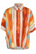 Tangerine Casual Striped Print Patchwork Buckle Turndown Collar Tops