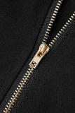 Black Casual Solid Patchwork Zipper Collar Plus Size Jumpsuits