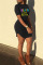 Black Casual Print Patchwork O Neck One Step Skirt Dresses